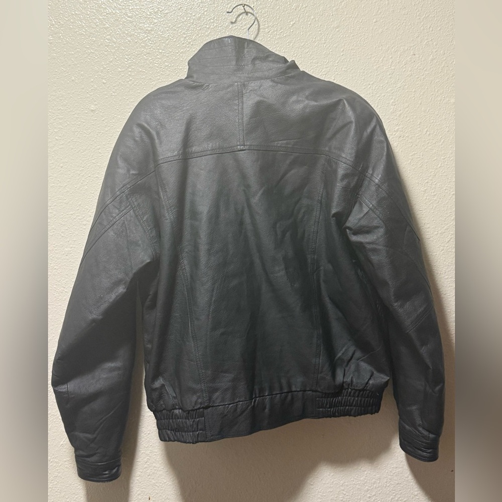 Basic Equipment Black Leather Jacket With Gold Zi… - image 8